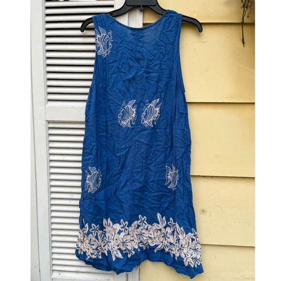 90s boho blue and white tank top dress, buttons on side - Picture 4 of 4